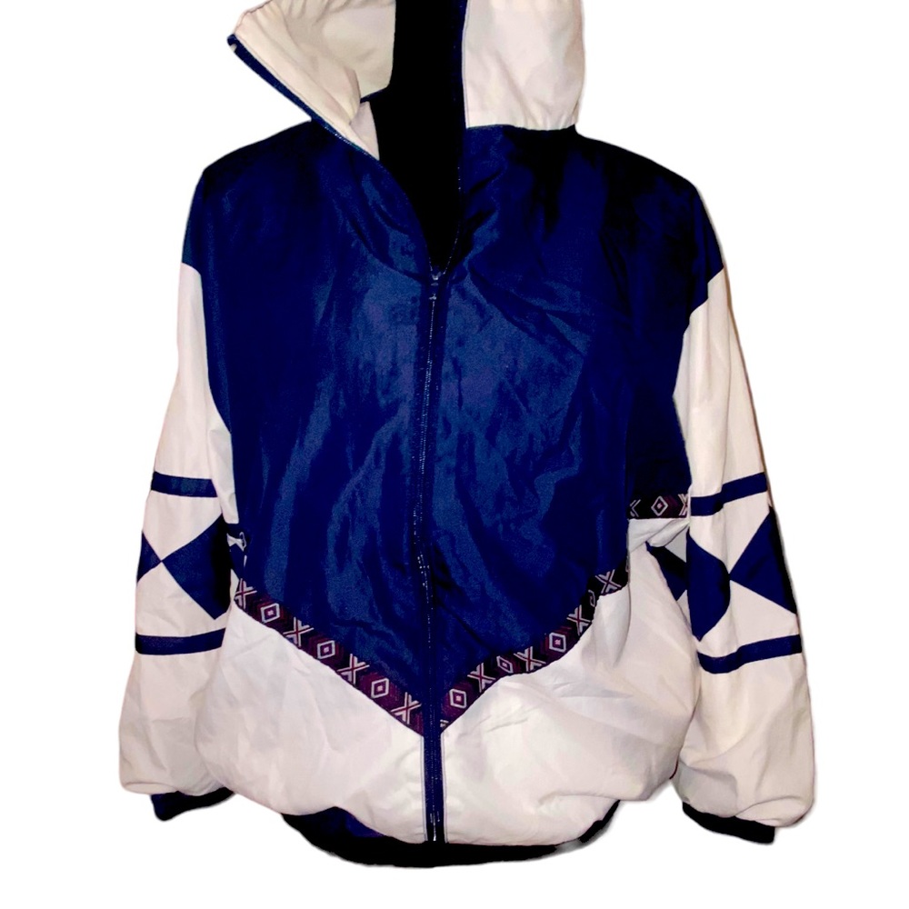 Vintage Blue and white windbreaker with Diamond and tribal design